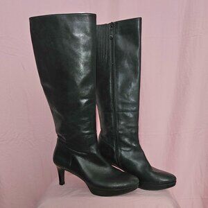 !!SOLD!! Black Leather High Heel Knee-High Dress Boots